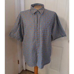 Men's 2XL Short Sleeve Shirt Maxini 100% Linen Blue/Yellow Button Down Casual